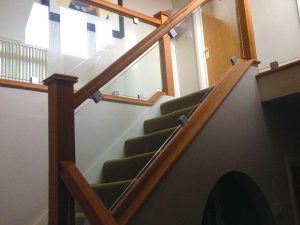 Wood and Glass Stairway Railing